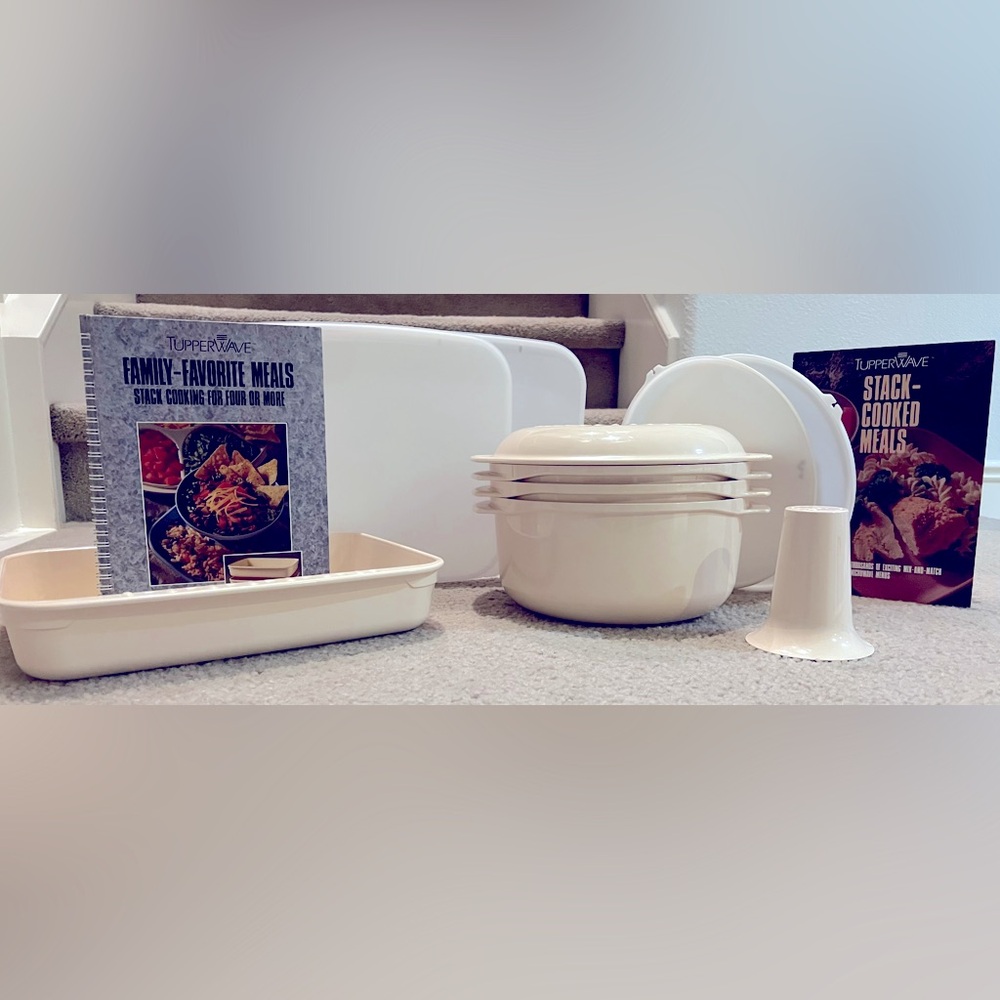 Vintage Tupperware Stack Cooking Set with 2 Cookbooks